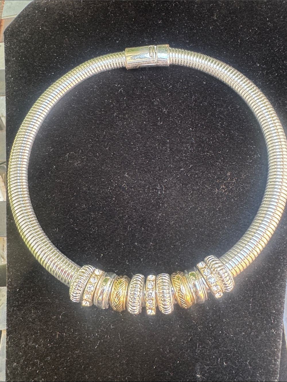 Silver Tone Women's Snake Chain  necklace  with Rhinestone Accent Beads